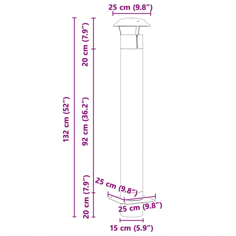Przedłużenie kominka Srebrny 25 x 25 x 132 cm stal nierdzewna