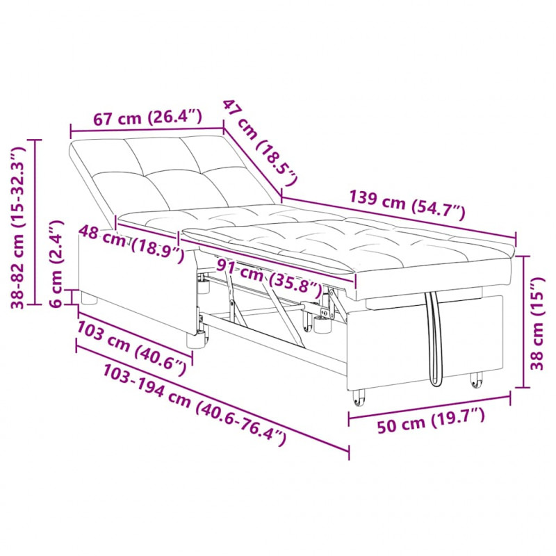 Rozkładana sofa Kremowy 194 x 50 x 82 cm tkanina