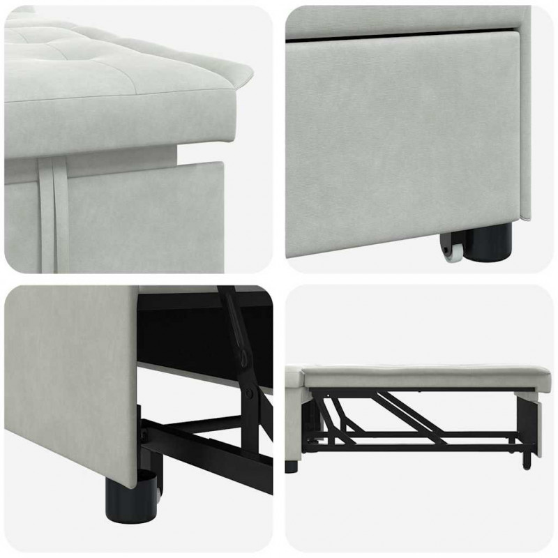 Sofa Bed Jasnoszary 194 x 67 x 82 cm Aksamit