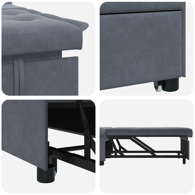 Sofa Bed Ciemnoszary 194 x 67 x 82 cm Aksamit