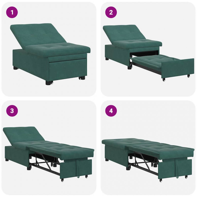 Sofa Bed Ciemna zieleń 194 x 67 x 82 cm Aksamit