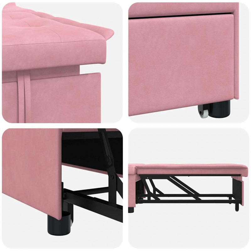 Sofa Bed Różowy 194 x 67 x 82 cm Aksamit