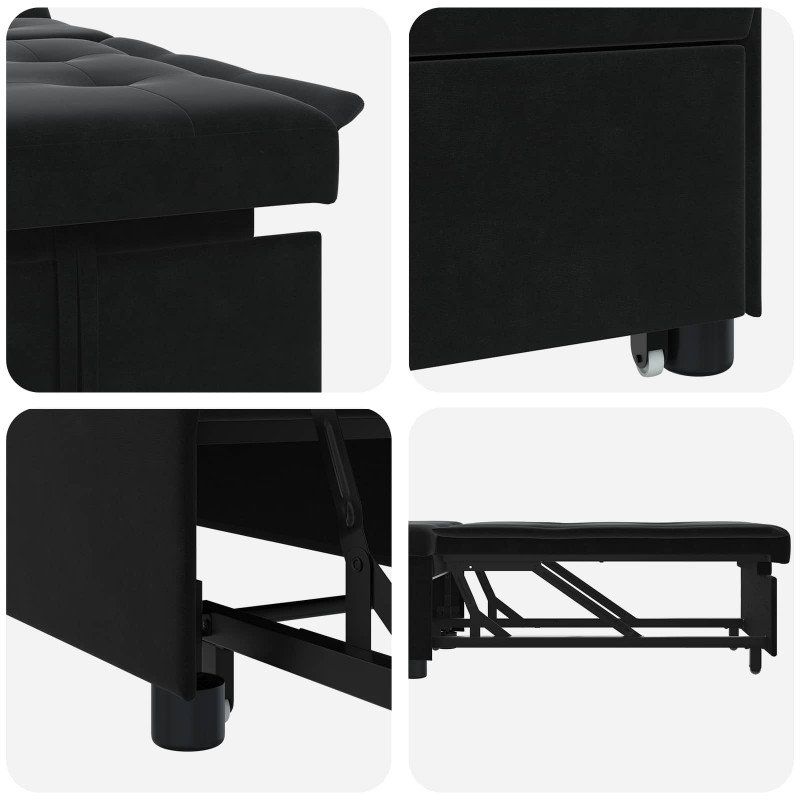 Sofa Bed Czarny 194 x 67 x 82 cm Aksamit