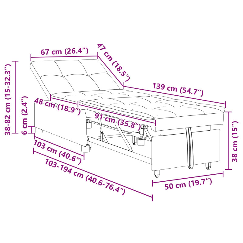 Sofa Bed Turkusowy 194 x 67 x 82 cm Aksamit