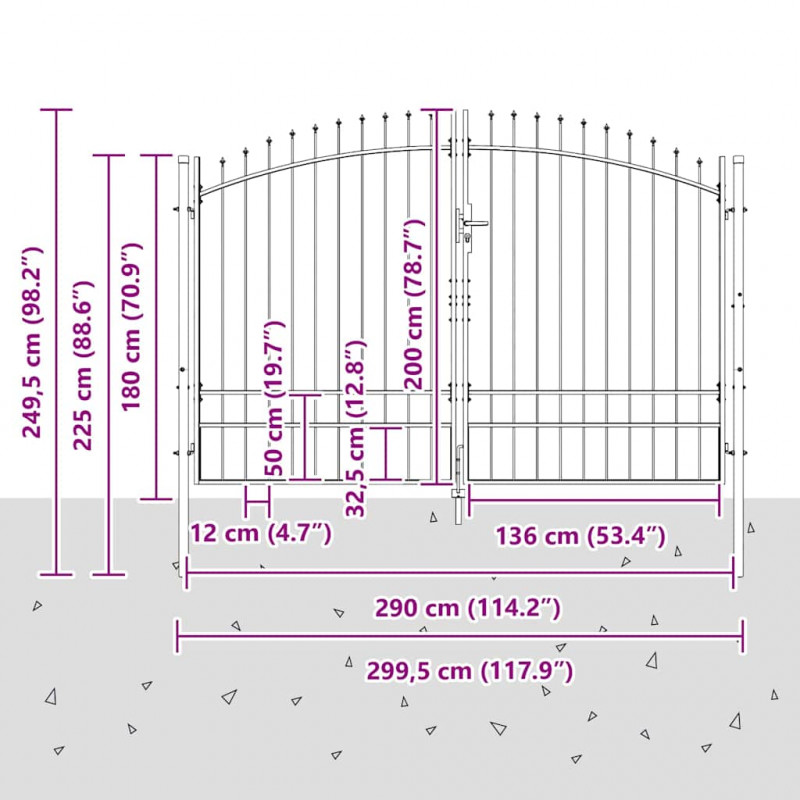 Brama Podwójna Z blokadą Woerden Szary 400 x 199.5 cm Stal
