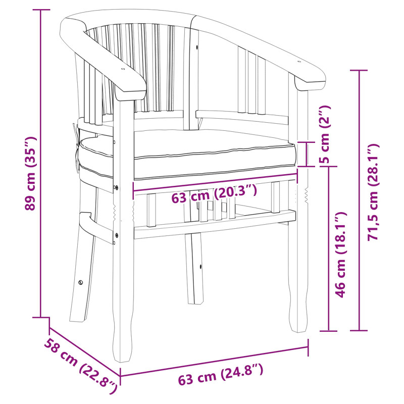 Krzesło 2 pcs Brązowy 63 x 58 x 89 cm Lite drewno teakowe