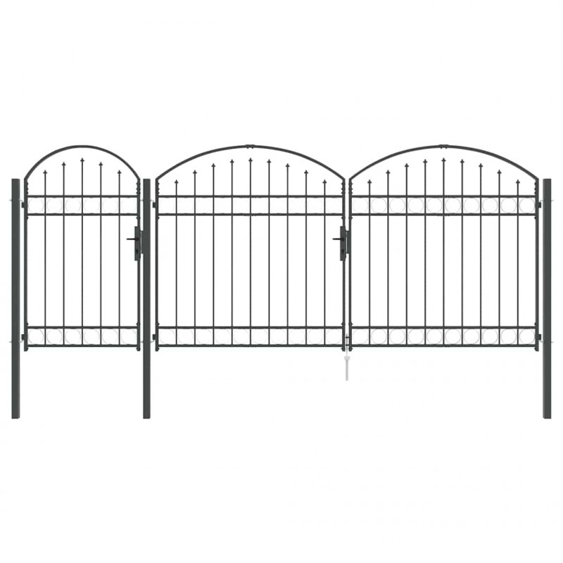 Brama ogrodowa z łukowym szczytem Assen Szary 400 x 100 cm Stal