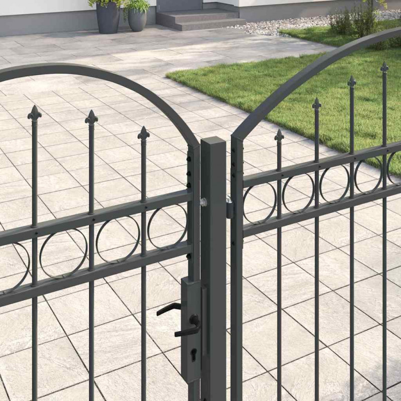 Brama ogrodowa z łukowym szczytem Assen Szary 400 x 100 cm Stal