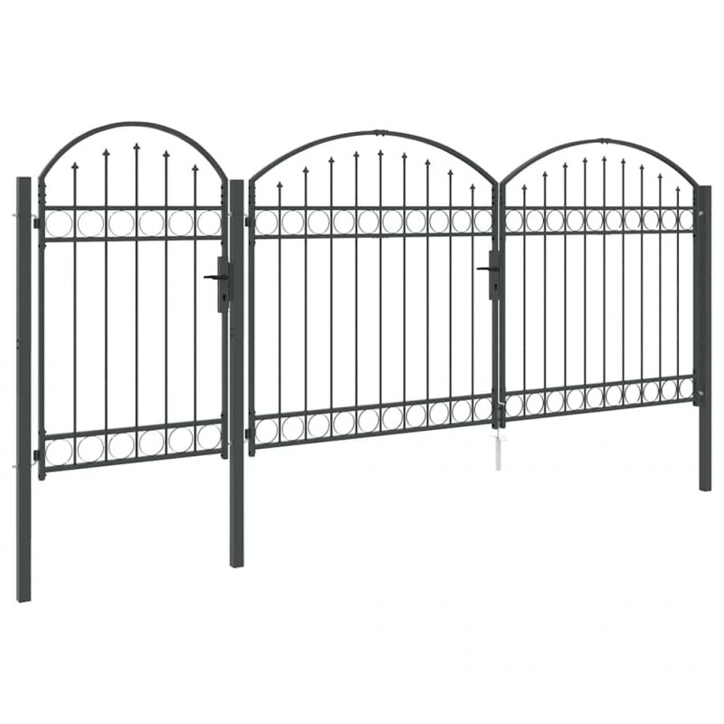 Brama ogrodowa z łukowym szczytem Assen Szary 400 x 100 cm Stal