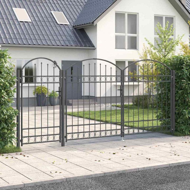 Brama ogrodowa z łukowym szczytem Assen Szary 400 x 125 cm Stal