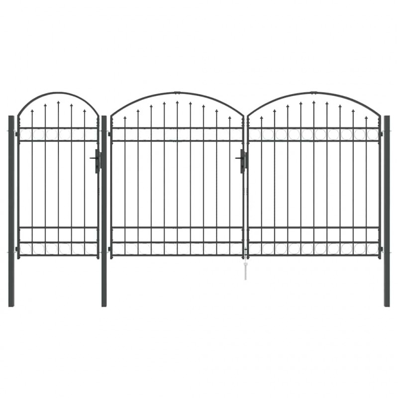 Brama ogrodowa z łukowym szczytem Assen Szary 400 x 125 cm Stal