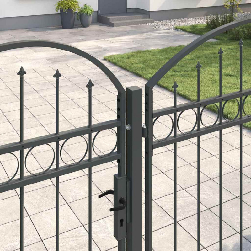 Brama ogrodowa z łukowym szczytem Assen Szary 400 x 125 cm Stal