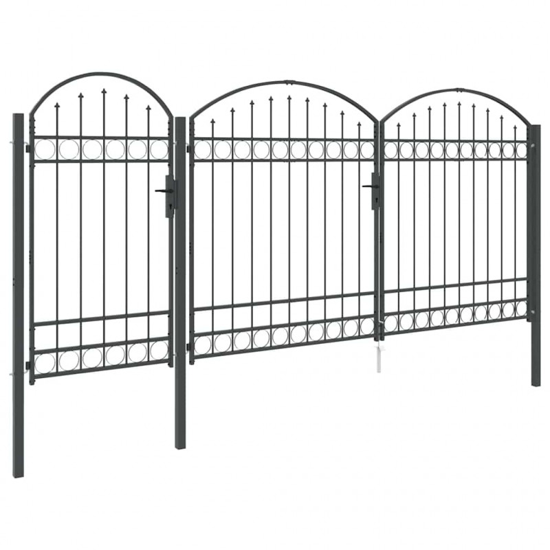 Brama ogrodowa z łukowym szczytem Assen Szary 400 x 125 cm Stal