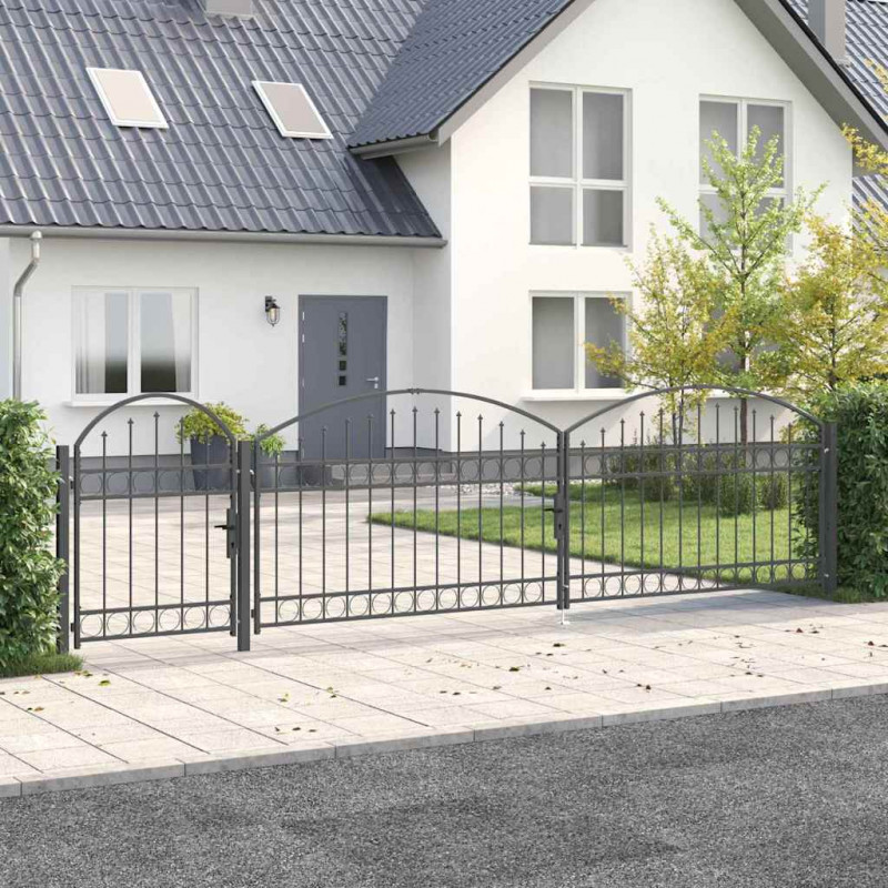Brama ogrodowa z łukowym szczytem Assen Szary 500 x 75 cm Stal