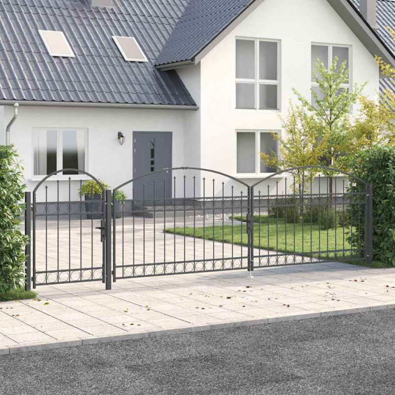 Brama ogrodowa z łukowym szczytem Assen Szary 500 x 100 cm Stal