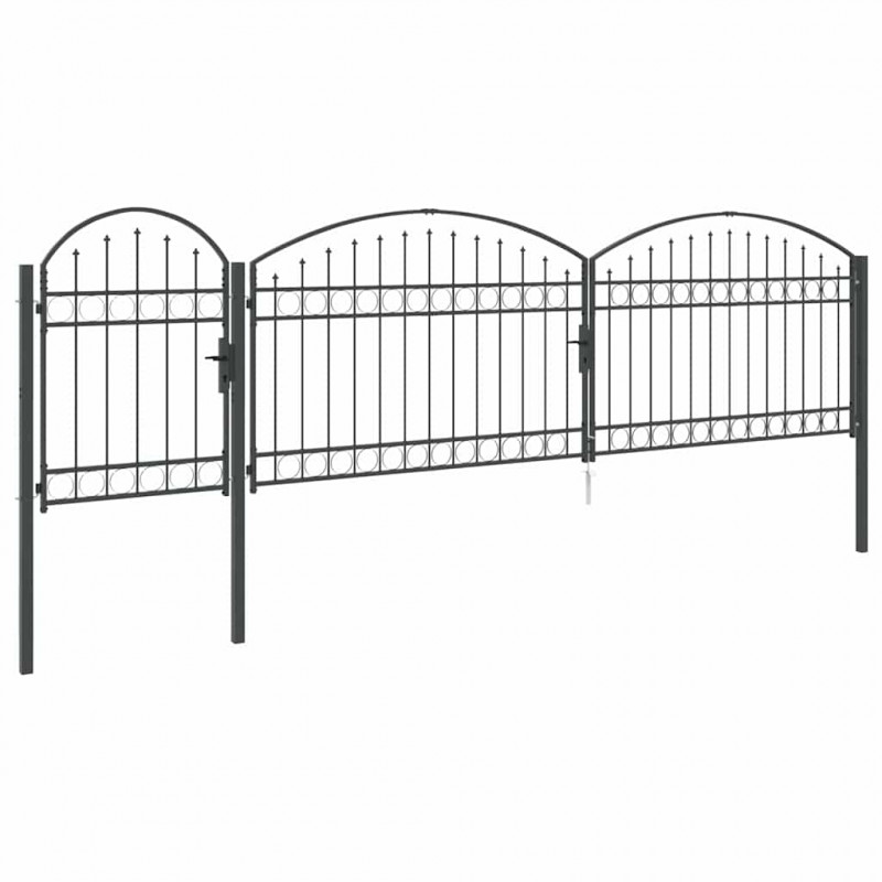 Brama ogrodowa z łukowym szczytem Assen Szary 500 x 100 cm Stal