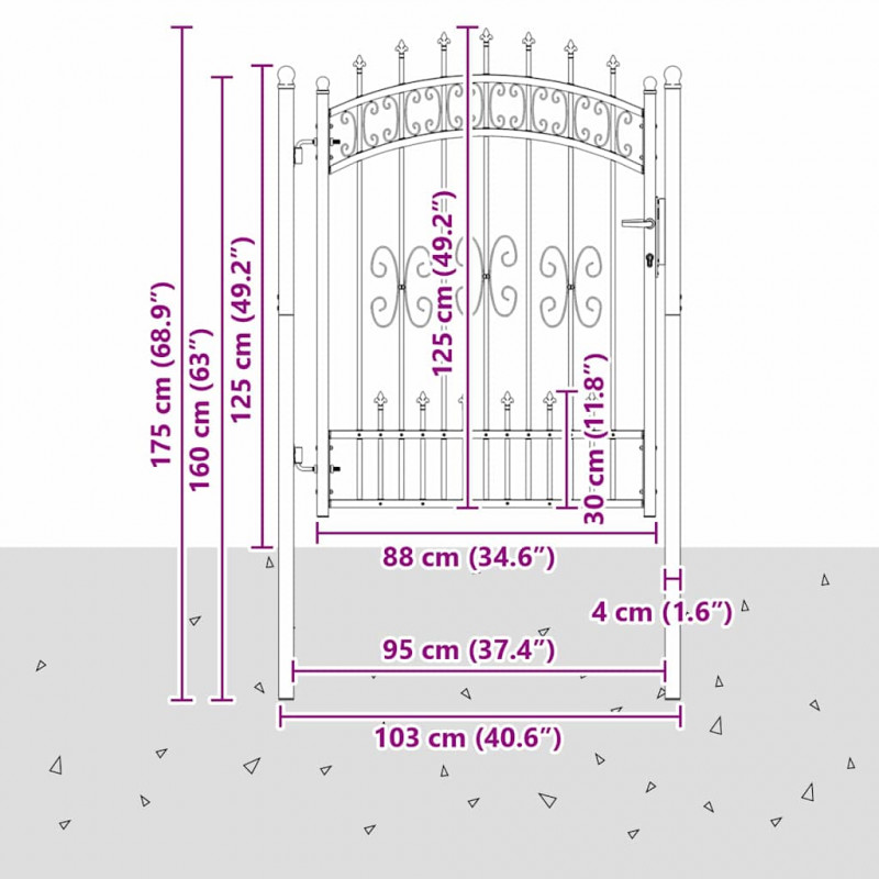 Bramka ogrodzeniowa z ostrym szczytem Kampen Szary 103 x 175 cm