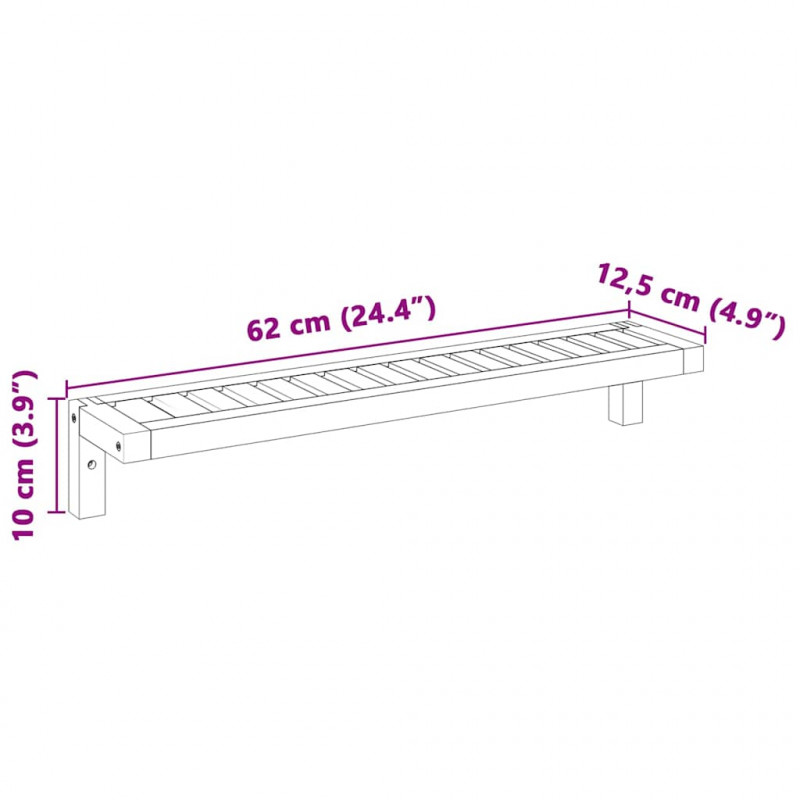 Ścienny Stojak Wiszący Naturalny 62 x 10 x 12,5 cm Lity Bukowy
