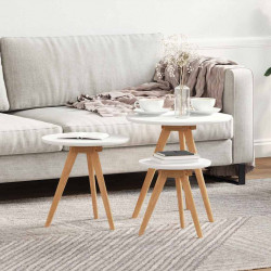 Stolik kawowy 3 pcs Brązowy Lity Bukowy