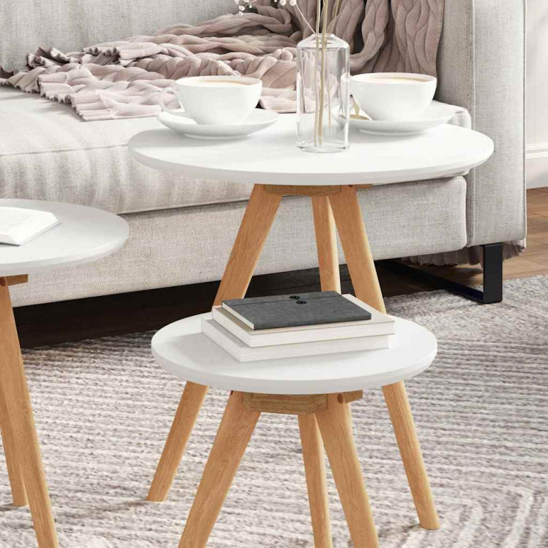 Stolik kawowy 3 pcs Brązowy Lity Bukowy