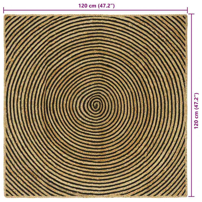 Dywan Naturalny i czarny 120 x 120 cm Juta