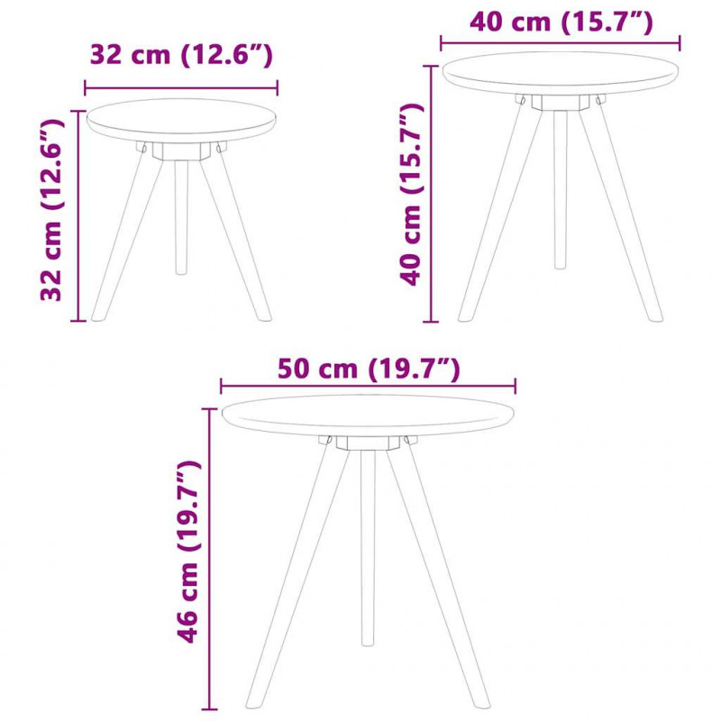 Stolik kawowy 3 pcs Brązowy Lity Bukowy