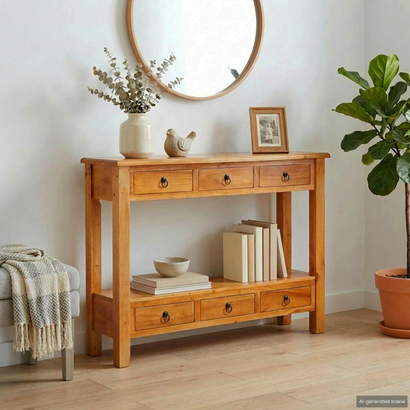 Konsola Naturalny 115 x 32 x 76 cm Lite drewno mahoniowe