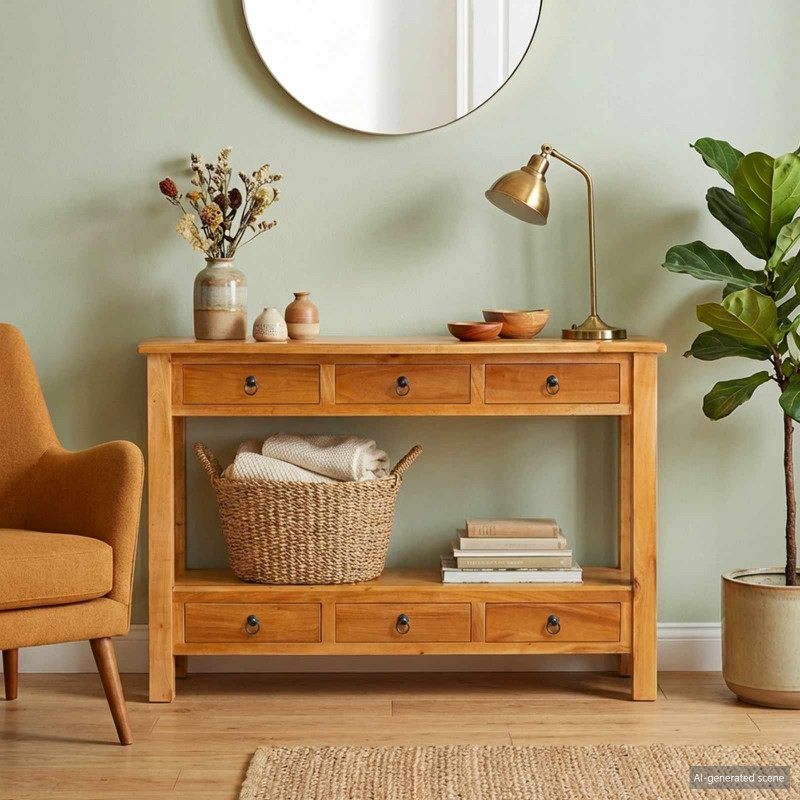 Konsola Naturalny 115 x 32 x 76 cm Lite drewno mahoniowe