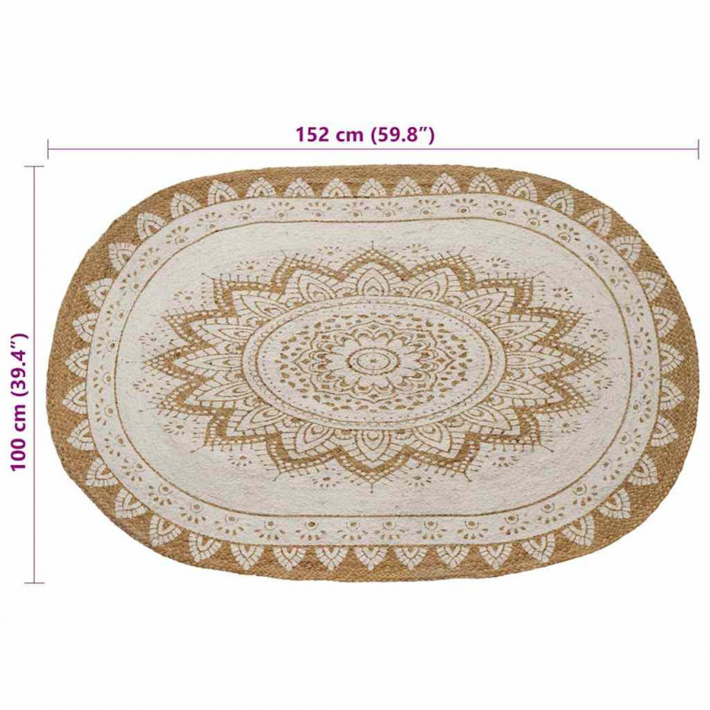 Dywan z juty Kwiatowy Naturalny 100 x 152 cm Juta