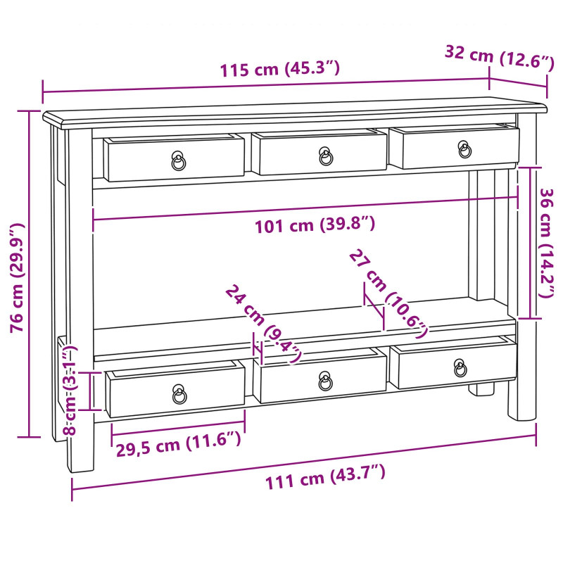 Konsola Naturalny 115 x 32 x 76 cm Lite drewno mahoniowe