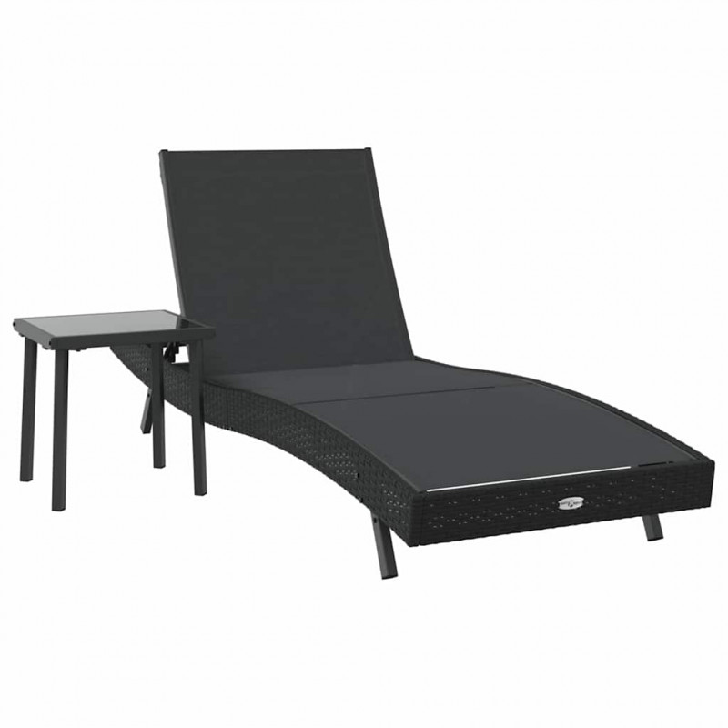 Leżak 2 pcs Czarny polirattan