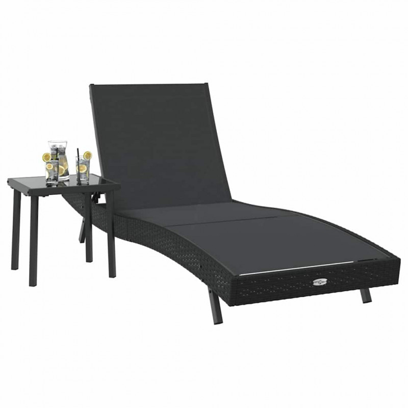 Leżak 2 pcs Czarny polirattan