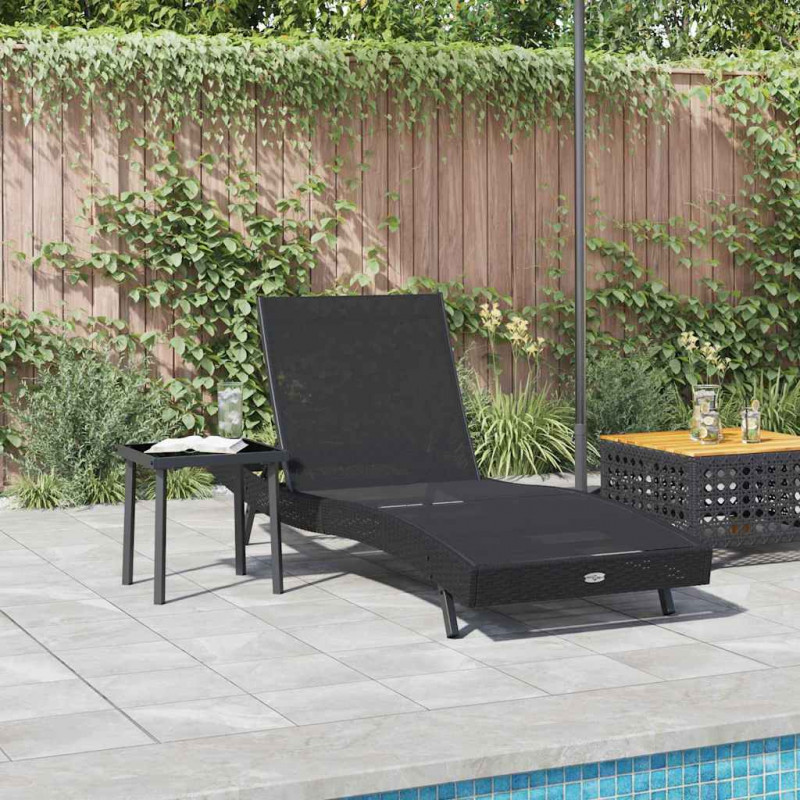 Leżak 2 pcs Czarny polirattan