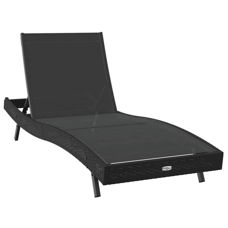 Leżak 2 pcs Czarny polirattan
