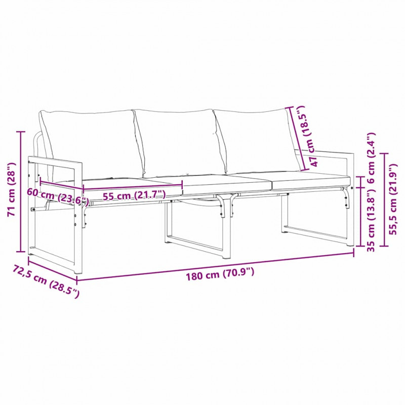 Meble ogrodowe Jasnoszary 180 x 72,5 x 71 cm Poliester