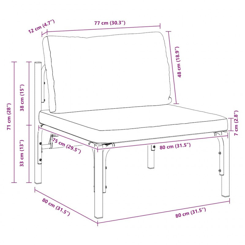 Meble Ogrodowe z poduszką Antracyt 80 x 80 x 71 cm Stal