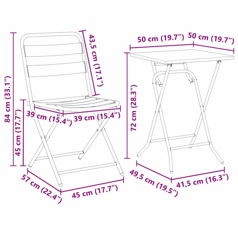Zestaw Bistro Ogrodowego 3 pcs Biały Stal