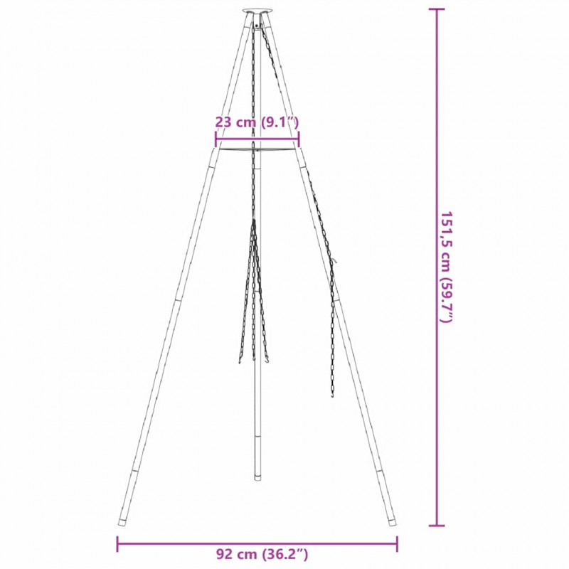 Tripod na ognisko Czarny 92 x 92 x 151,5 cm Stal