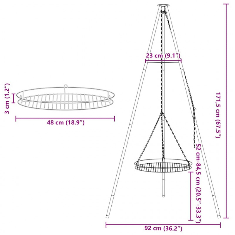 Tripod na ognisko 2 pcs Czarny Stal