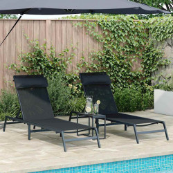 Leżaki 2-osoba 3 pcs Czarny i antracyt Stal