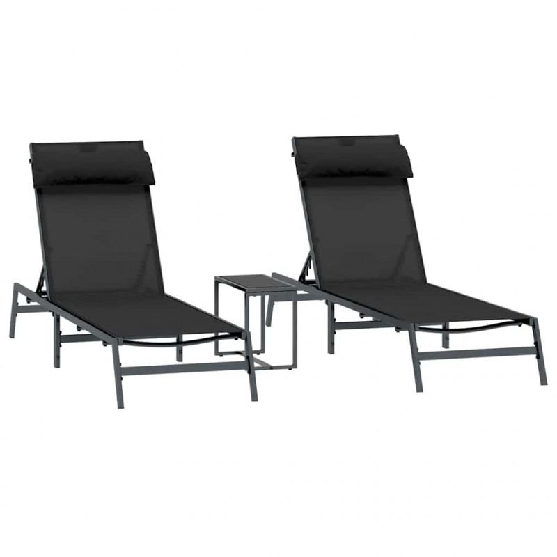 Leżaki 2-osoba 3 pcs Czarny i antracyt Stal