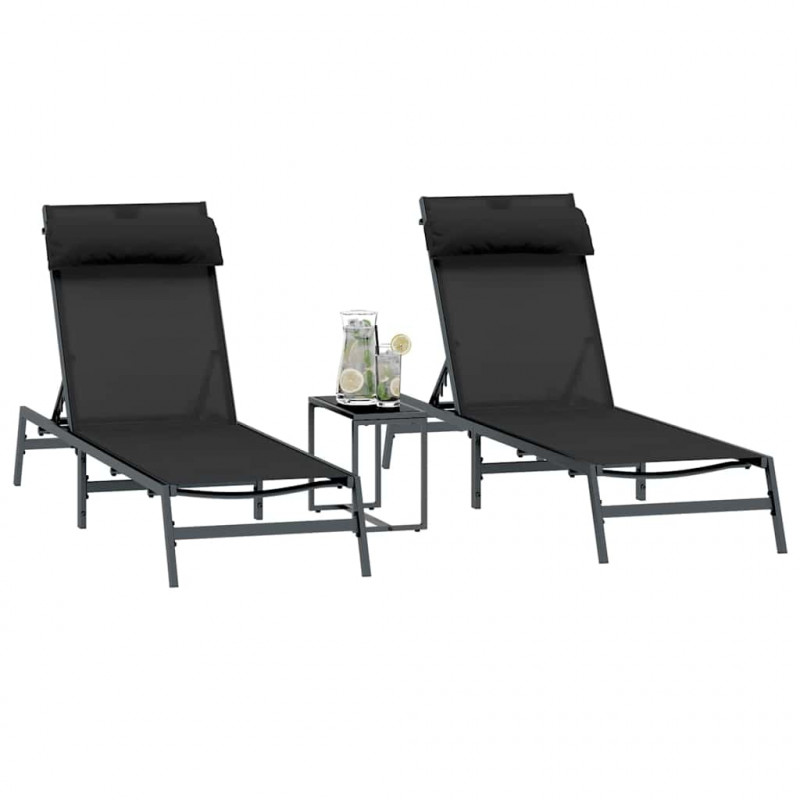 Leżaki 2-osoba 3 pcs Czarny i antracyt Stal