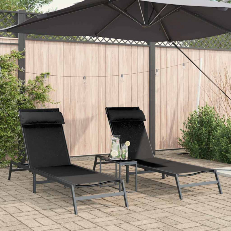 Leżaki 2-osoba 3 pcs Czarny i antracyt Stal