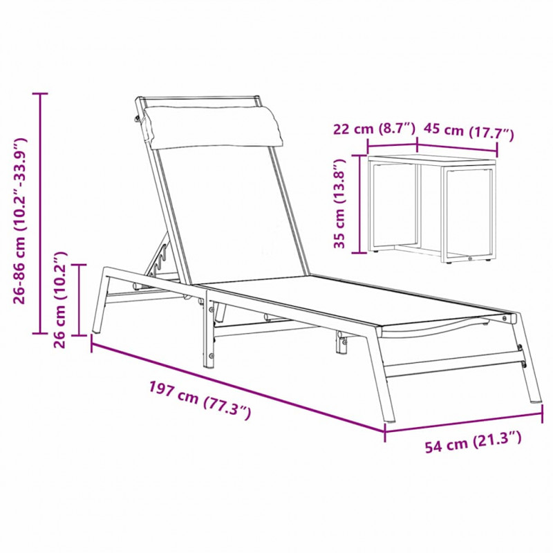 Leżaki 2-osoba 3 pcs Czarny i antracyt Stal