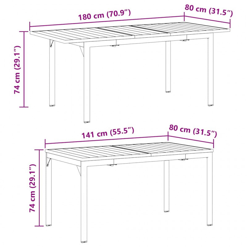 Stół patio Antracyt 180 x 80 x 74 cm Stal malowana proszkowo