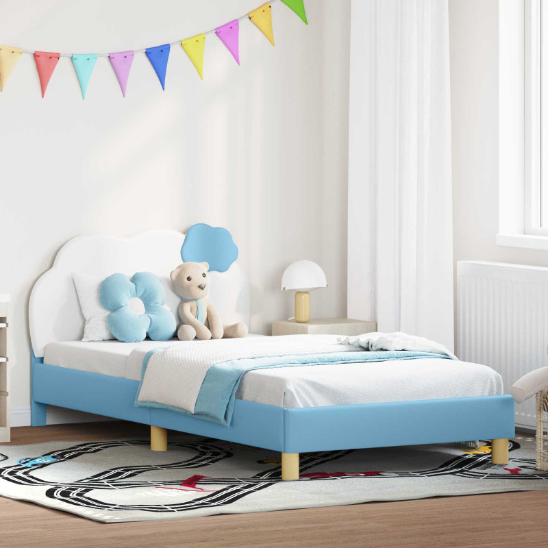 Łóżko Dziecięce z Ramą i Zagłówkiem Niebieski 90 x 190 cm PU