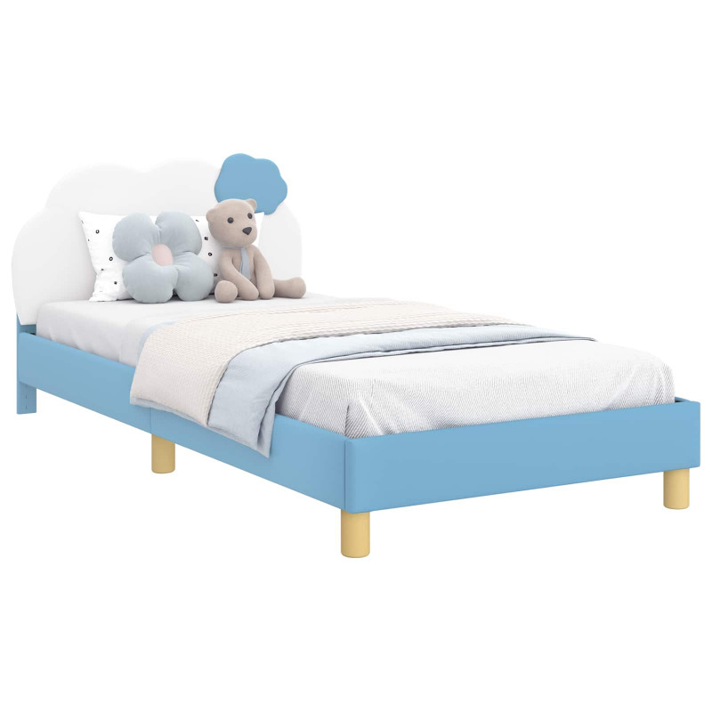 Łóżko Dziecięce z Ramą i Zagłówkiem Niebieski 90 x 190 cm PU