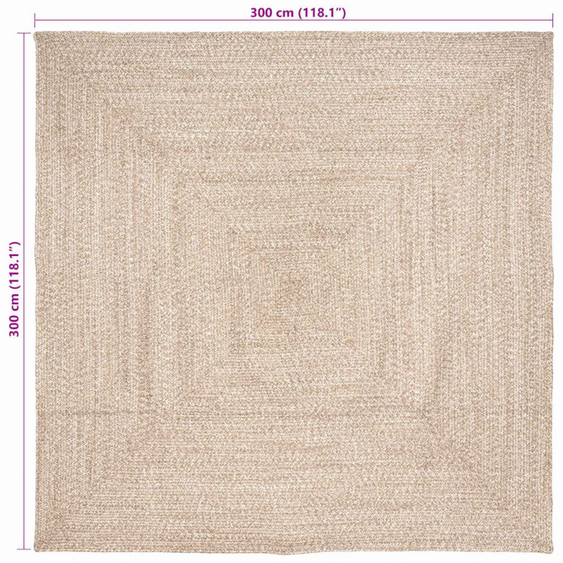 Dywany pokojowe Kwadrat Naturalne i białe 300 x 300 cm Juta