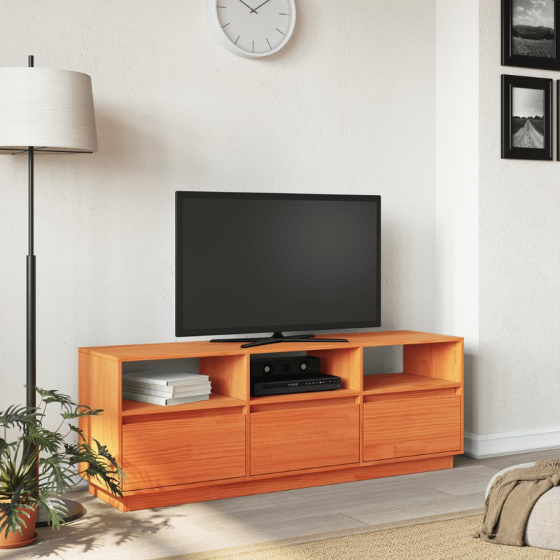 Szafka RTV, woskowy brąz, 140x37x50 cm, lite drewno sosnowe