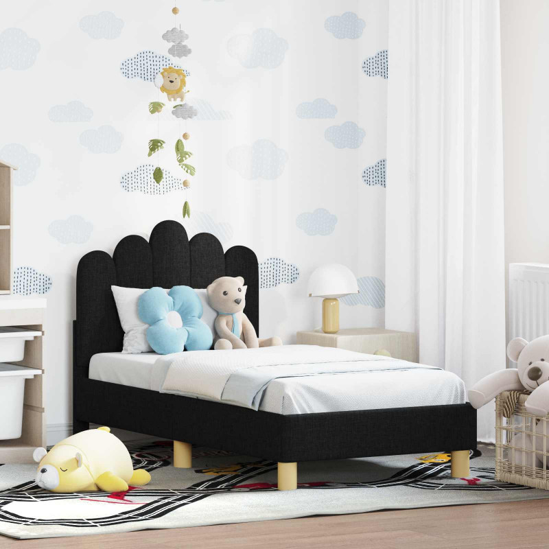 Stelaż łóżka dla malucha z oparciem Czarny 70 x 140 cm tkanina